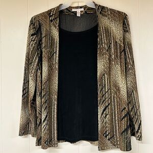 J&M Geometric Patterned blouse with connected Black Top, size XL